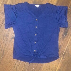 Vintage Blue Sleeveless Button Down Shirt with Tie Front